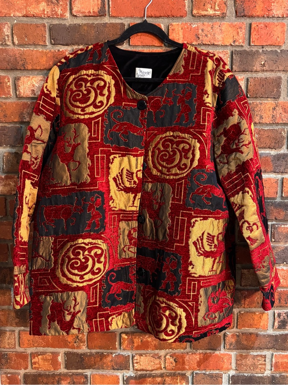Midnight Velvet womens vintage tapestry brocade Asian inspired jacket red 2X